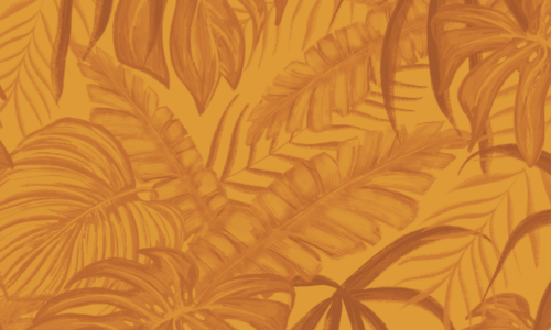 Svagt skissade växtblad mot en orange bakgrund. Illustration.