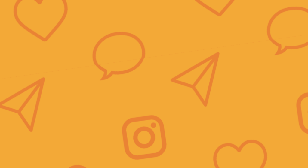 Orange bakgrund med instagram- dela-ikoner och pratbubblor. Illustration.